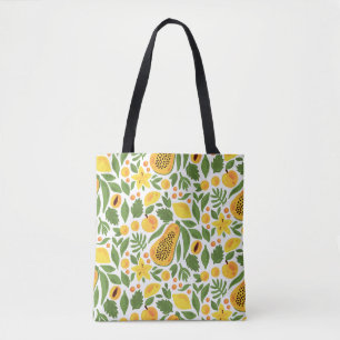 Bolso De Tela Conjunto de frutas exóticas: Papaya, limón, mango