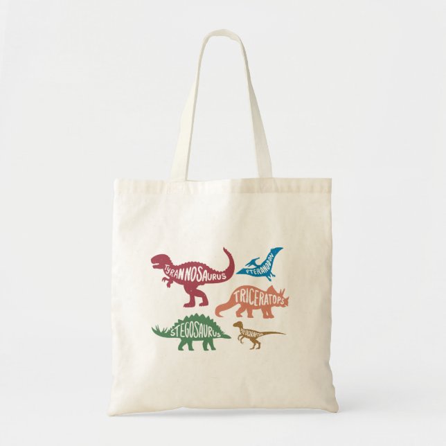 Bolso De Tela Conjunto de siluetas de diferentes dinosaurios (Frente)