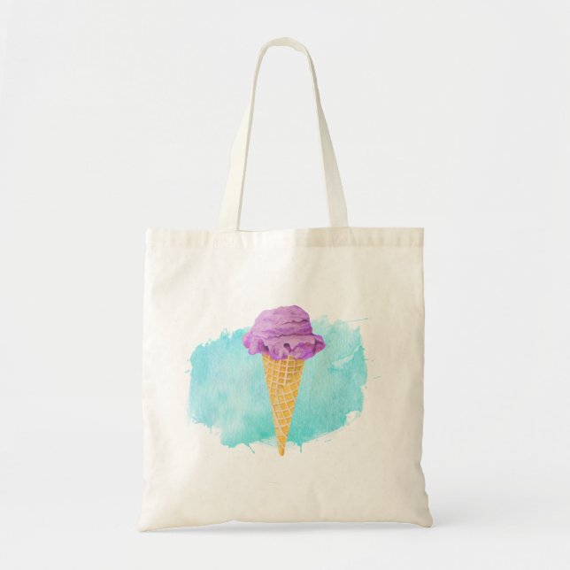 Bolso De Tela Cono De Helado Con Pinta Azul (Frente)