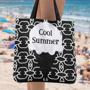 Bolso De Tela Cono de helado geométrico en blanco y negro