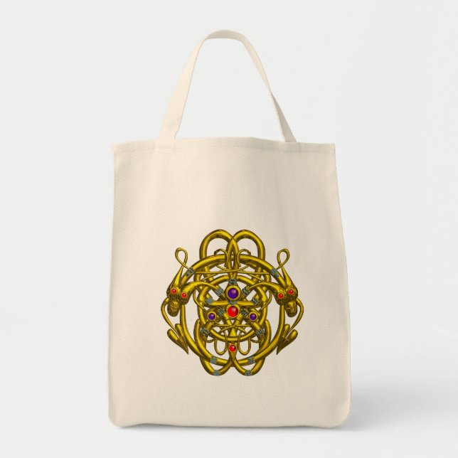 BOLSO DE TELA CONOCIMIENTOS CELÁTICOS DE ORO CON DOS DRAGONES (Frente)