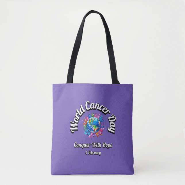 Bolso De Tela Conquistar Con Esperanza. Día Mundial del Cáncer. (Anverso)
