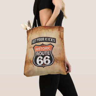 Bolso De Tela Consigue tus patadas en la Ruta 66 Tan Naranja Neg
