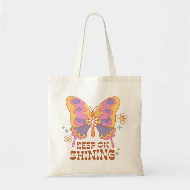 Bolso De Tela Continúe Brillando Mariposa (Frente)