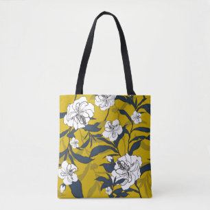 Bolso De Tela Contorno flor floreciente ilustracion Vintage. Cos