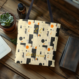 Bolso De Tela Contraste Audaz Abstracto – Negro, Blanco, Naranja