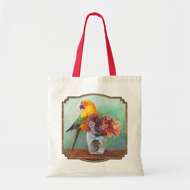 Bolso De Tela Conure y flores de Sun (Frente)
