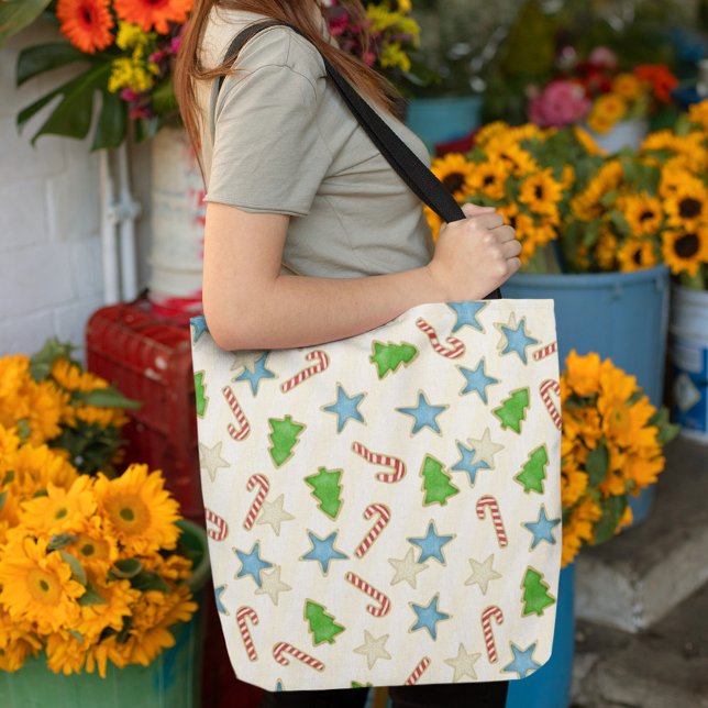 Bolso De Tela Cookies de caña de golosinas mínimas para navidade (Christmas cookies whimsical pattern tote bag)