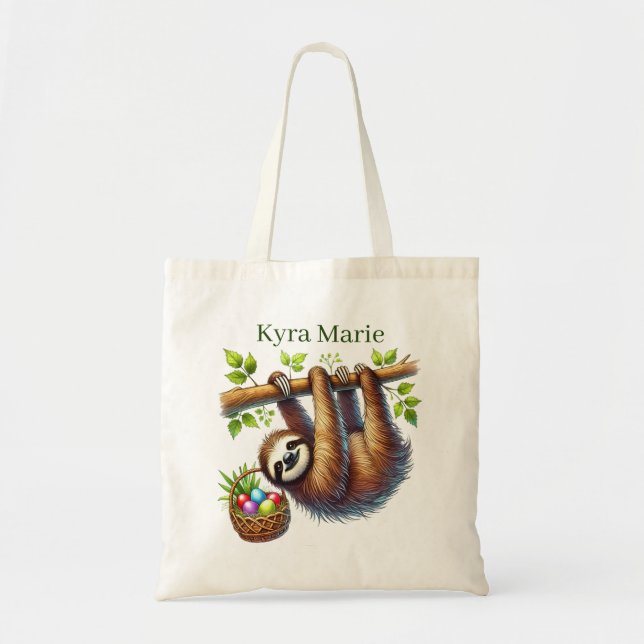 Bolso De Tela Cool Easter sloth add name  (Frente)