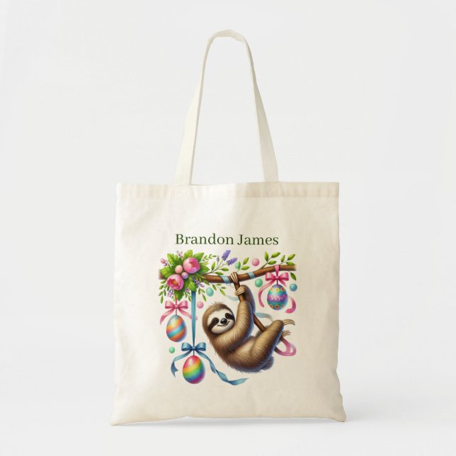Bolso De Tela Cool Easter sloth add name  (Frente)