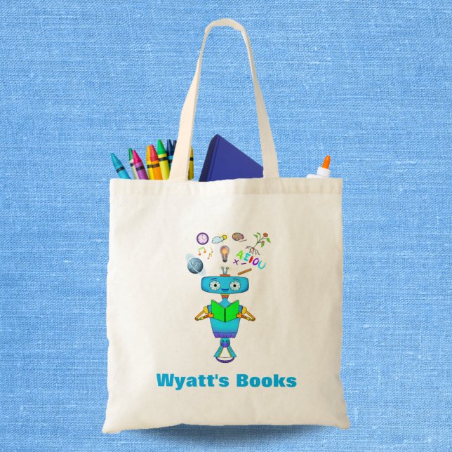 Bolso De Tela Cool Kids Robot Learning From Reading Personalized (Subido por el creador)