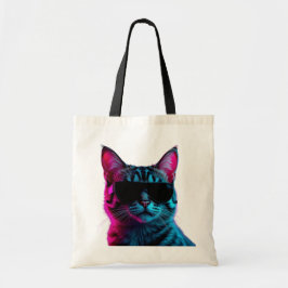 Bolso De Tela Cool Neon Cat with Sunglasses Aesthetic Budget Tot