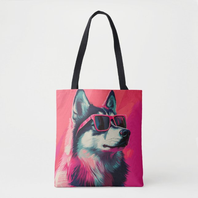 Bolso De Tela Cool Siberian Husky dog with sunglasses (Anverso)