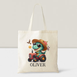 Bolso De Tela Cool Trex Dinosaur Granjero Conduciendo Tractor Ro