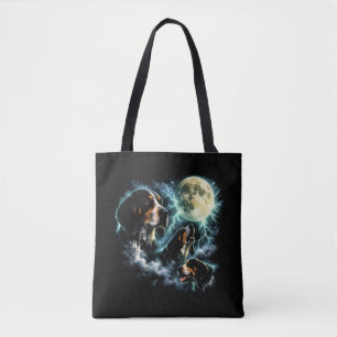 Bolso De Tela Coonhound Aullando Bajo la Luna Rústico Perro