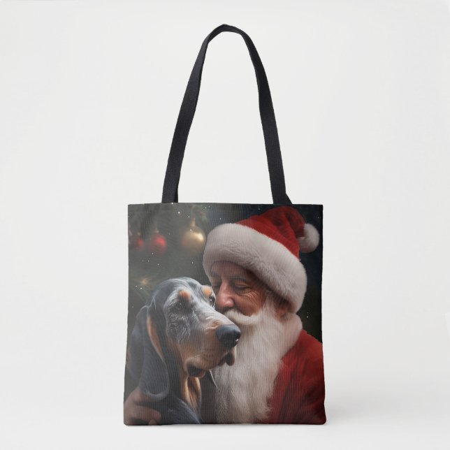Bolso De Tela Coonhound Bluetick Con Navidades De Santa Claus (Anverso)
