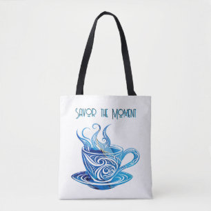 Bolso De Tela Copa de café azul artístico con patrones de nataci