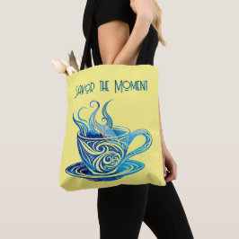 Bolso De Tela Copa de café azul artístico con patrones de nataci