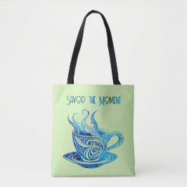Bolso De Tela Copa de café azul artístico con patrones de nataci