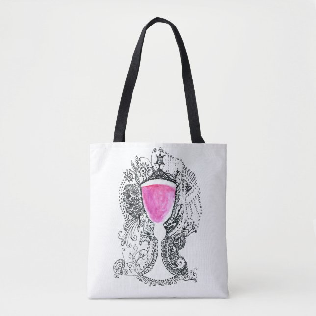 Bolso De Tela Copa Yalta de vino blanco rosado y negro (Anverso)
