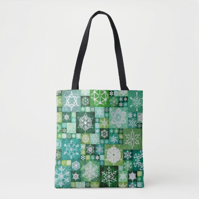 Bolso De Tela Copia de Nieve Crochetadas Verde Patchwork Digital (Anverso)