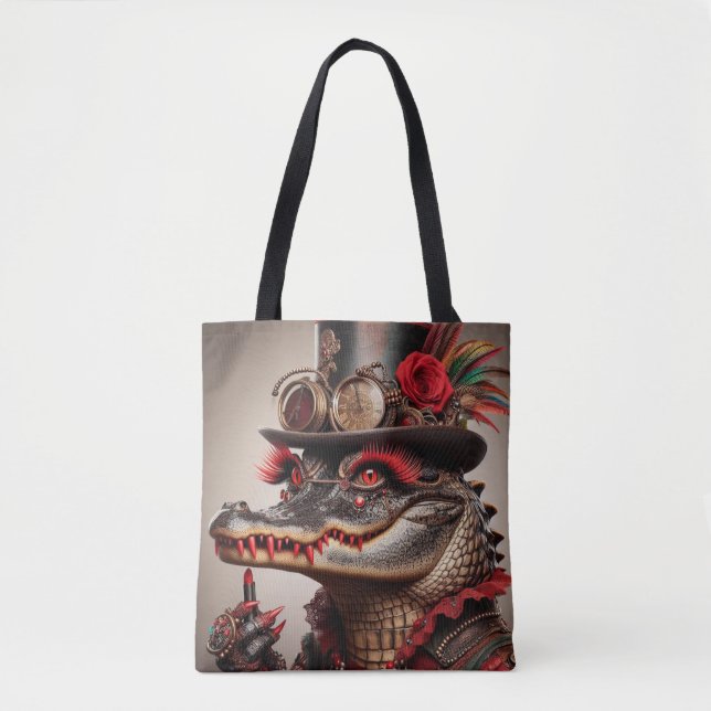 Bolso De Tela Copo de cocodrilo Steampunk Top Hat Red Lipstick (Anverso)