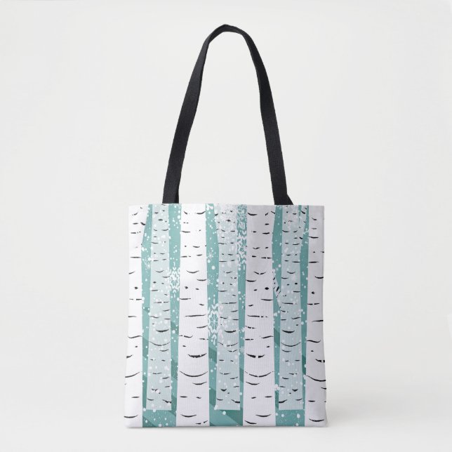 Bolso De Tela Copo de nevada de árbol de birch rayado blanco ver (Anverso)