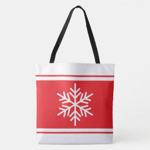 Bolso De Tela Copo de nieve alpino festivo rayas rojas y blancas