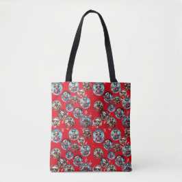 Bolso De Tela Copo de nieve ilustrado rojo y perros Regalo de Sa