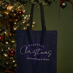 Bolso De Tela Copo de Nieve Navidad Más Alegre Azul Marino