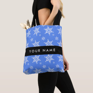 Bolso De Tela Copos de nieve blancos, azul, tu nombre, personali