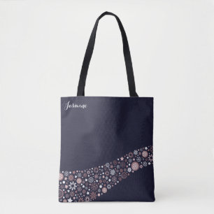 Bolso De Tela Copos de nieve de moda azul, dorada rosa y blanca