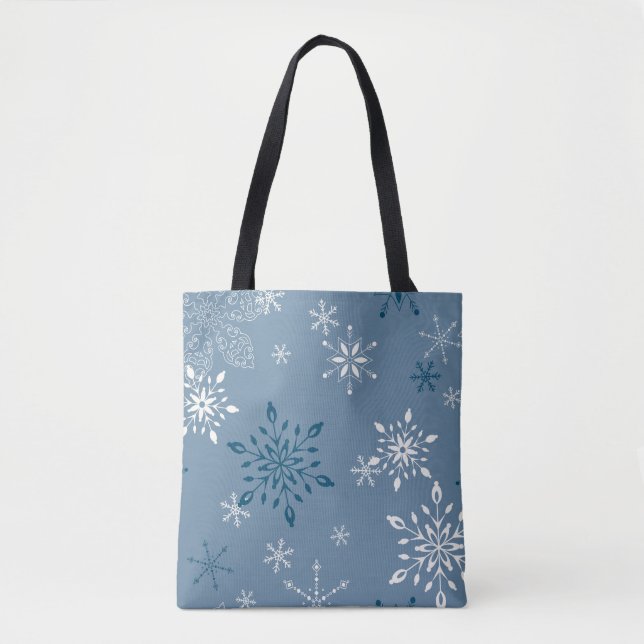 Bolso De Tela Copos de nieve en un fondo azul (Anverso)