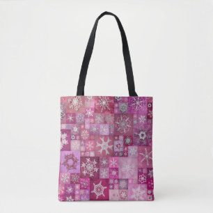 Bolso De Tela Copos de nieve ganchillo rosa parches digitales