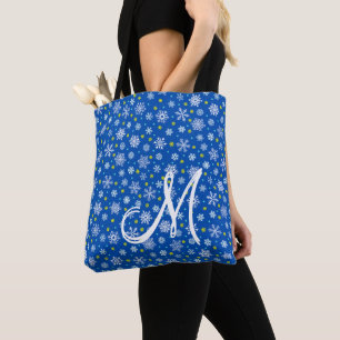 Bolso De Tela Copos de nieve Monograma del Personalizado azul de