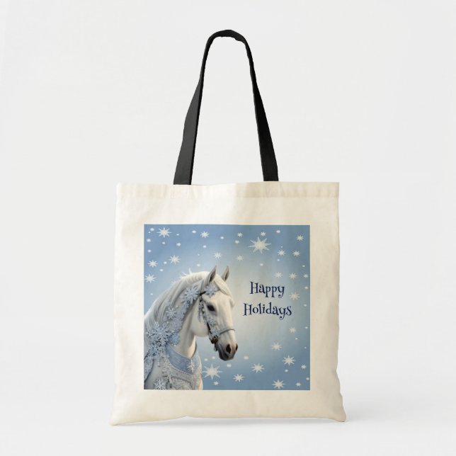 Bolso De Tela Copos de nieve Navidades de vacaciones de caballos (Frente)
