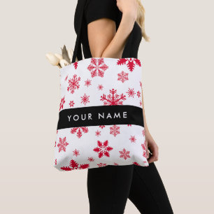Bolso De Tela Copos de nieve rojos, tu nombre, personaliza
