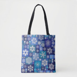 Bolso De Tela Copos de Nieve Tejidos al Crochet Azules Parche Di