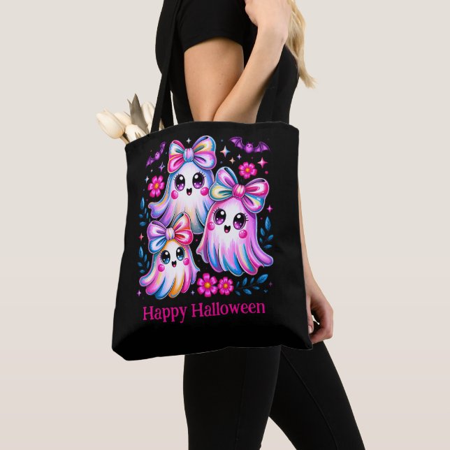Bolso De Tela Coqueta arcoiris fantasmas rosa caliente Feliz Hal (Detalle)