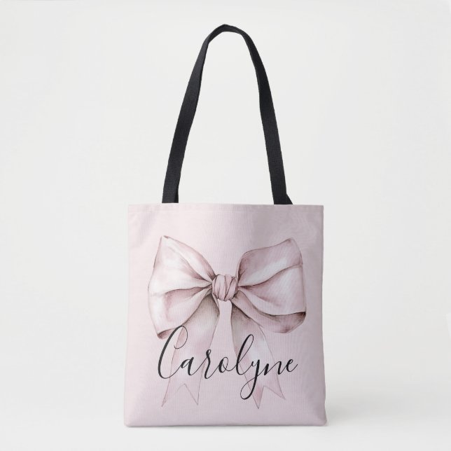 Bolso De Tela Coqueta estética de arco rosado Nombre personaliza (Anverso)