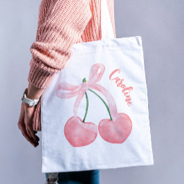 Bolso De Tela Coquette Aesthetic Cherries & Pink Bow Cute Girly