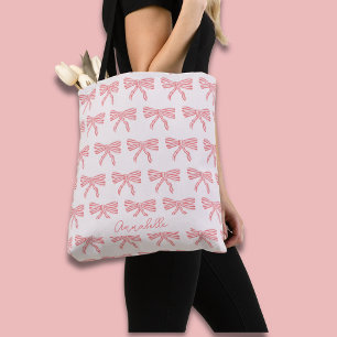 Bolso De Tela Coquette Aesthetic Rubor Pink Bow & primer nombre