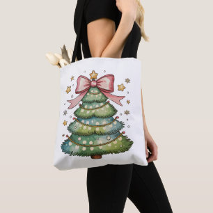 Bolso De Tela Coquette Bow Christmas Tree Navidad Holiday Girly