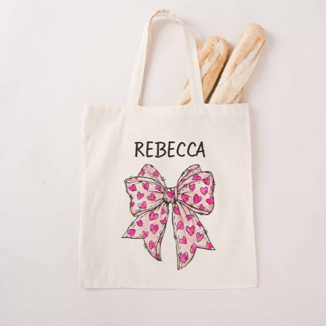 Bolso De Tela Coquette Bow Hot Pink Hearts (Hot Pink Bow Reusable Bag)
