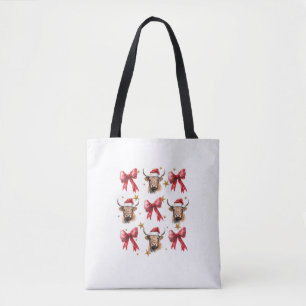 Bolso De Tela Coquette Bow Navidades Highland Cow Santa Cute Xma