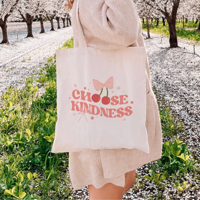 Bolso De Tela Coquette Bows & Cherries 'Elija Amabilidad' (Subido por el creador)