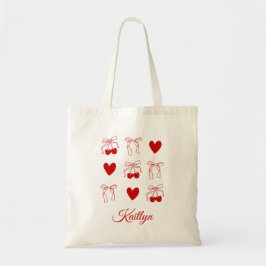 Bolso De Tela Coquette Cherry Red Bow Bachelorette Party Tote