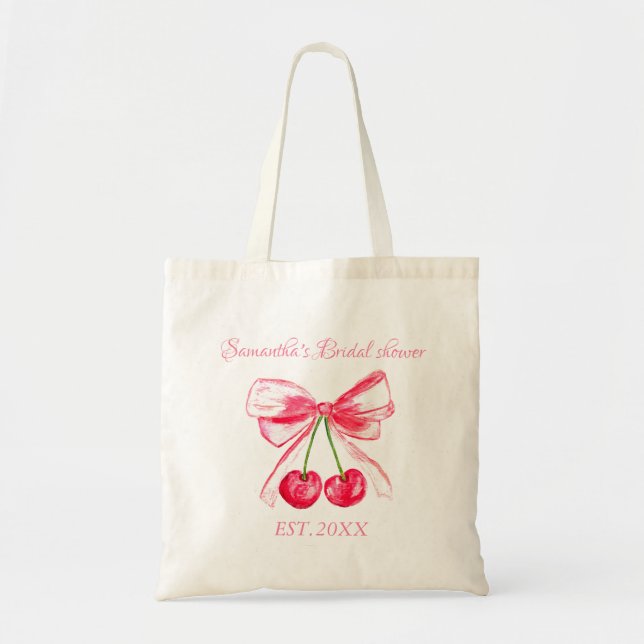 Bolso De Tela Coquette Pink Bow Cherry Bachelorette (Frente)