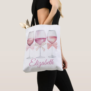 Bolso De Tela Coquette Pink Bows and Wine Bachelorette