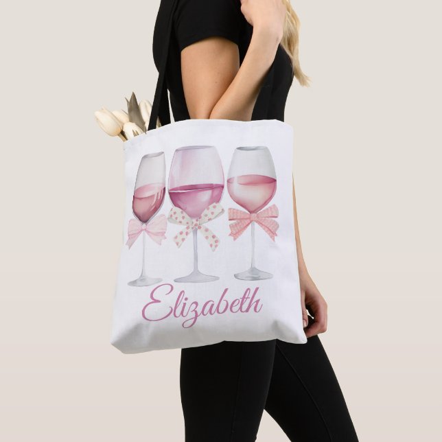 Bolso De Tela Coquette Pink Bows and Wine Bachelorette (Detalle)
